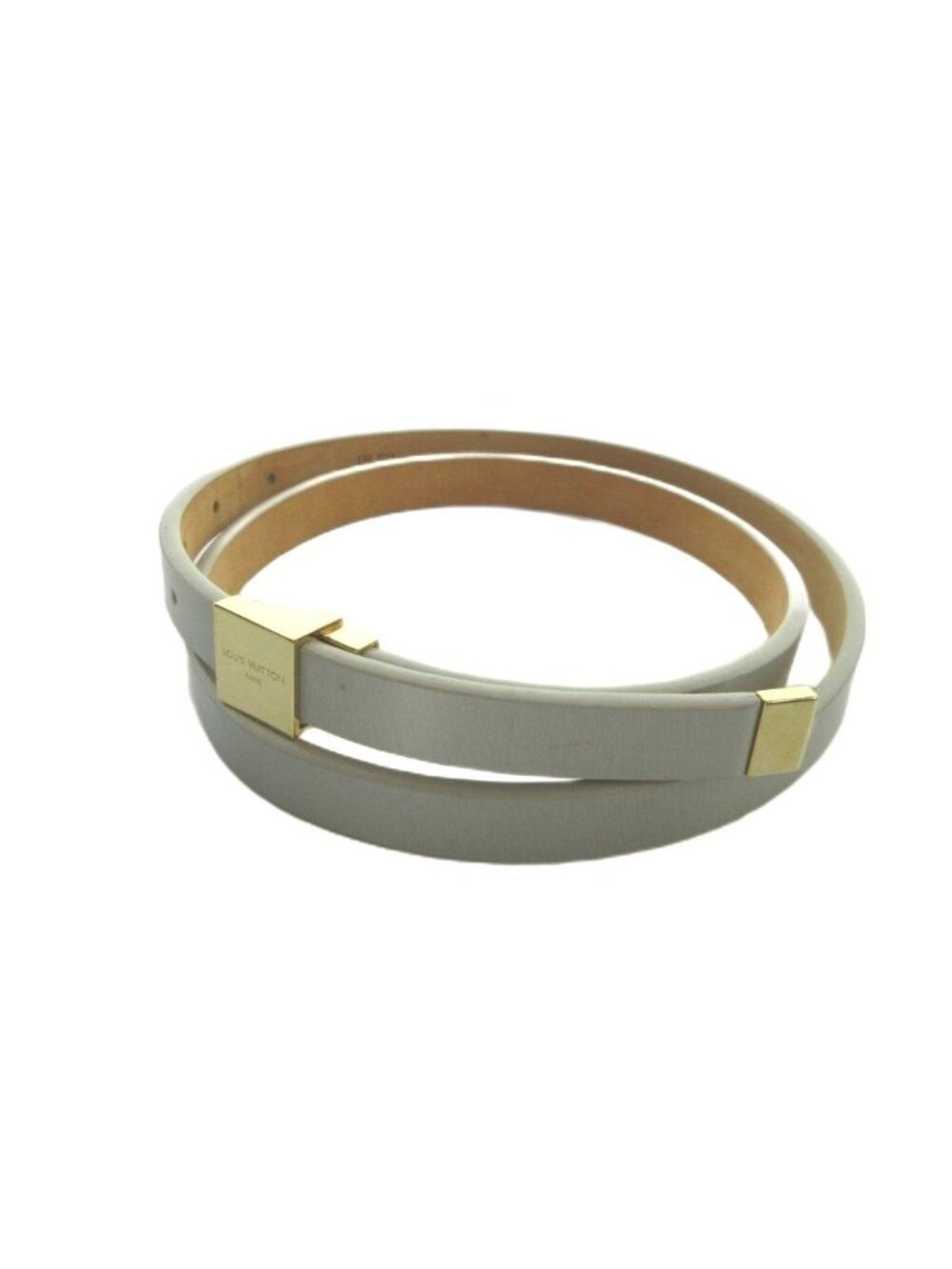Louis Vuitton Ceinture Gray Narrow Belt Gold Logo Leather Silver